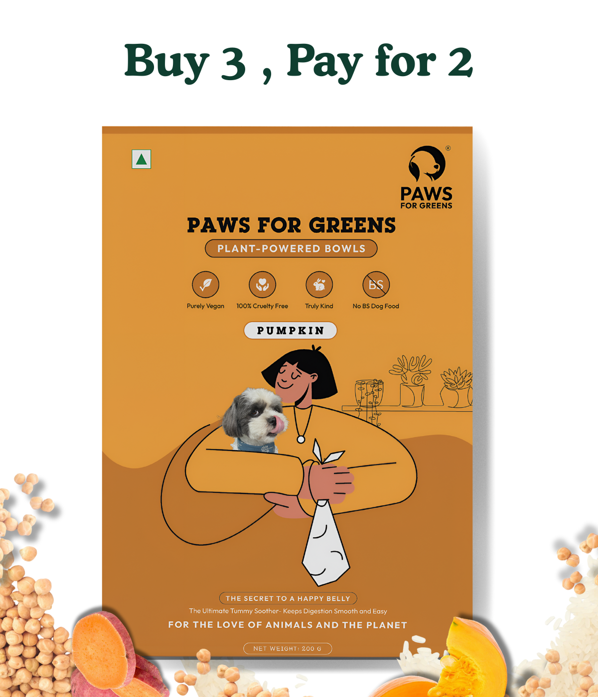 Veg Ready to Eat Wet Dog Food Plant & Based Vegan Pet Food Preservative-Free (Pumpkin 100g+100g Pack)