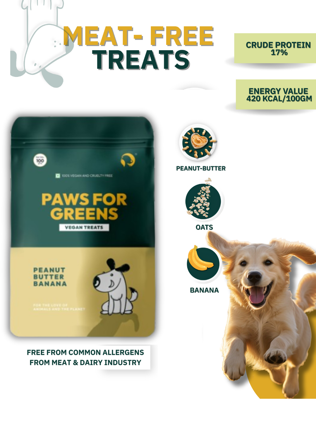 banana oats treats, vegan ingredients, plant-based dog food