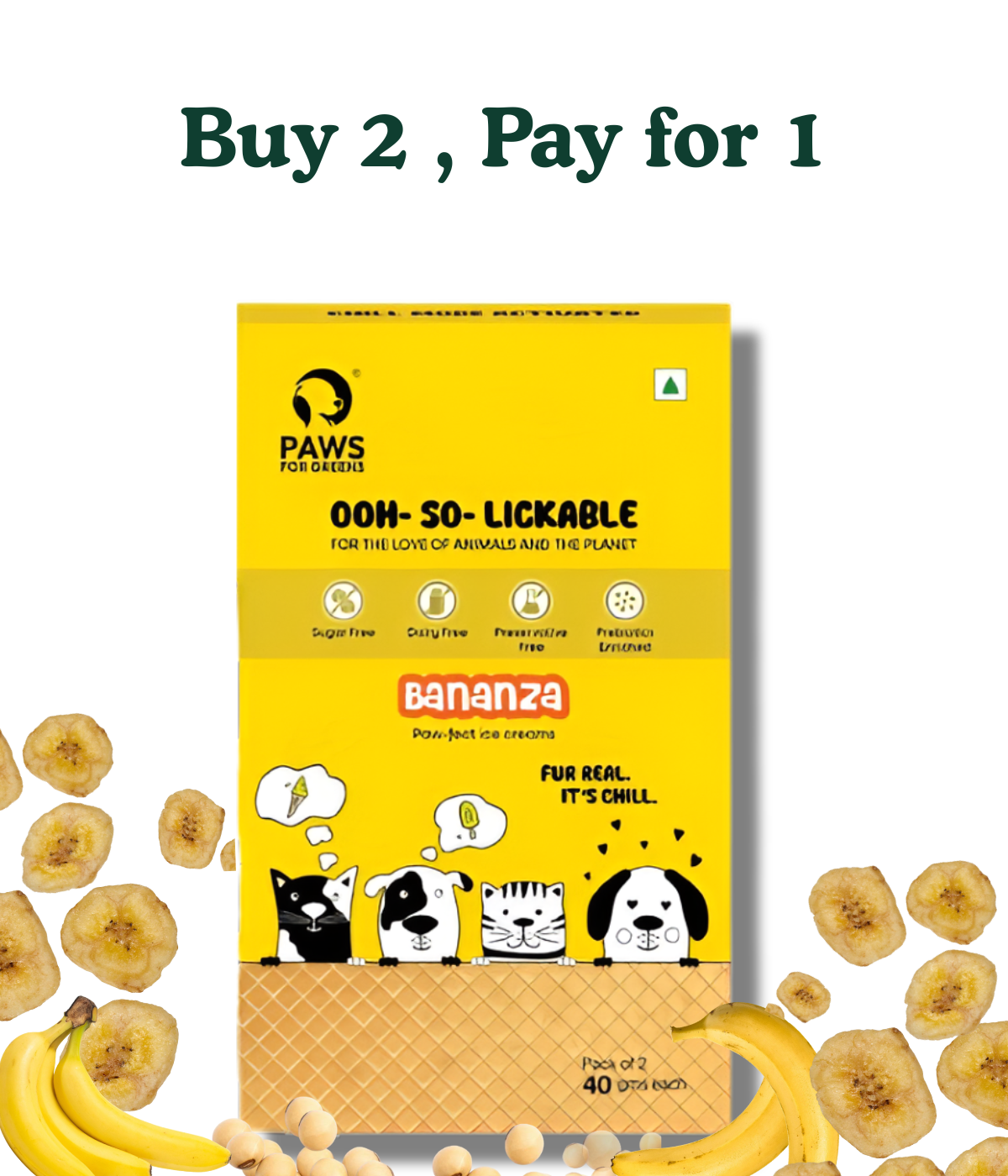 Pet Ice Cream with Prebiotics Sugar free Treat For Dog and cat 40 gm (pack 2 Banana)