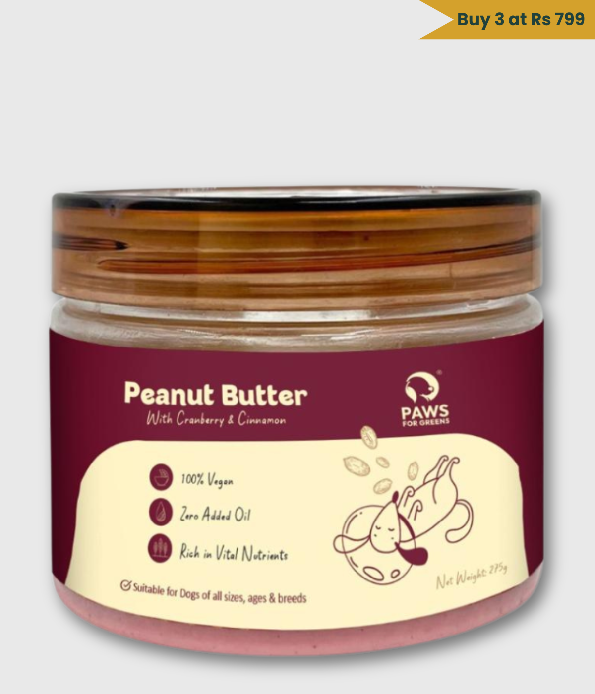 Dog Peanut Butter with Cranberries & Cinnamon – 100% Natural, Preservative-Free, Healthy Dog Treat