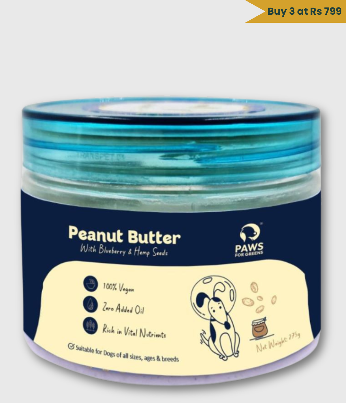 Peanut Butter for Dogs with Blueberries and Hempseeds – 100% Natural, Preservative-Free, Healthy Dog Treat
