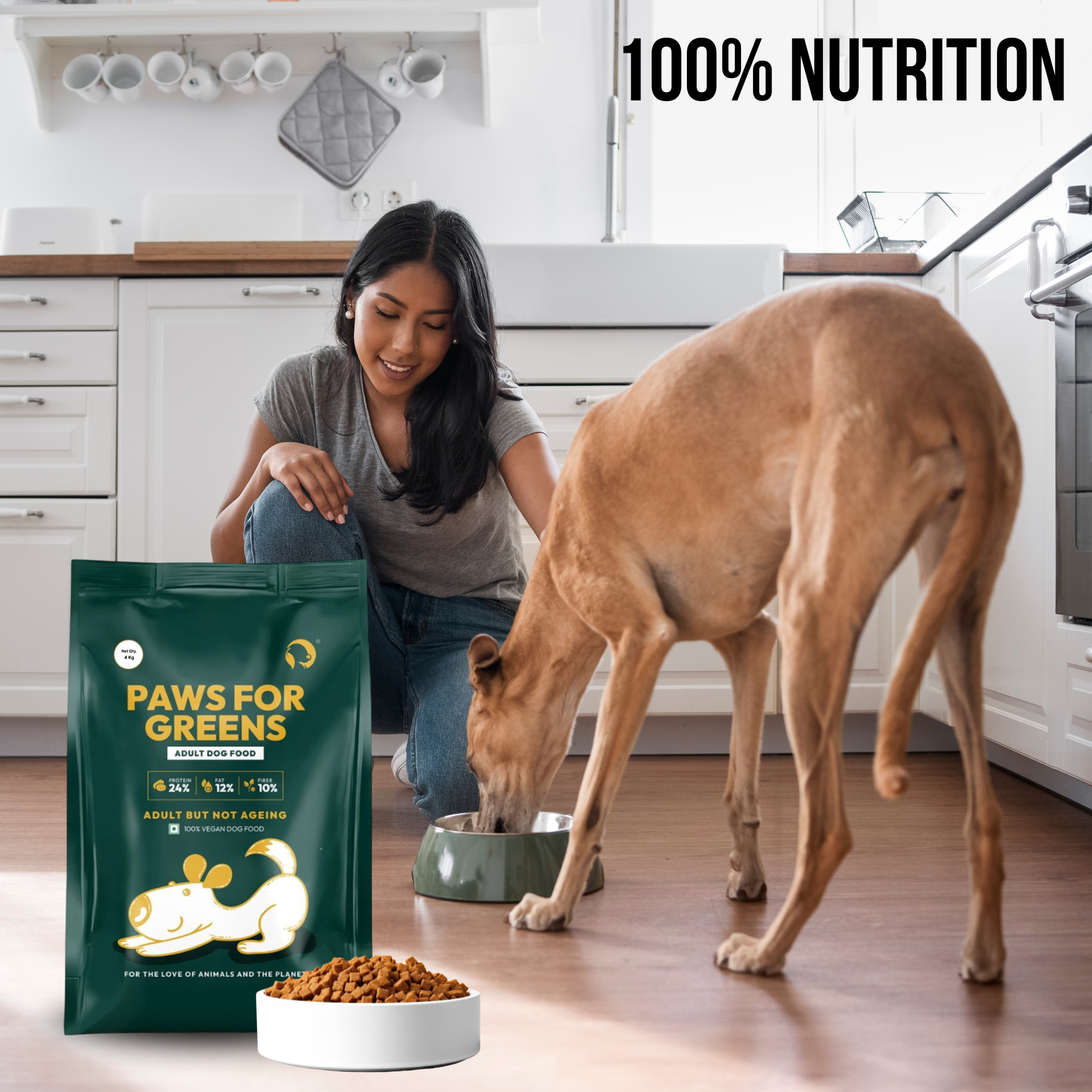 Veg Adult Dog Food – High Protein, Plant-Based, Meat-Free Dry Dog Food Kibble for All Breeds Complete Nutrition 4KG