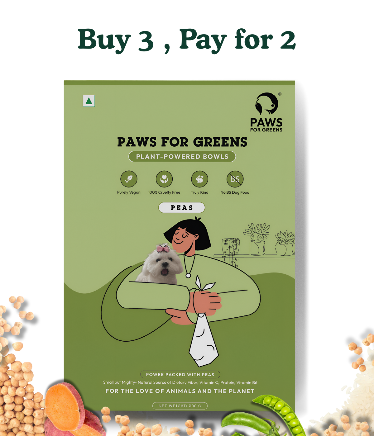 Veg Ready to Eat Wet Dog Food Plant & Based Vegan Pet Food Preservative-Free (Peas 100g+100g Pack)