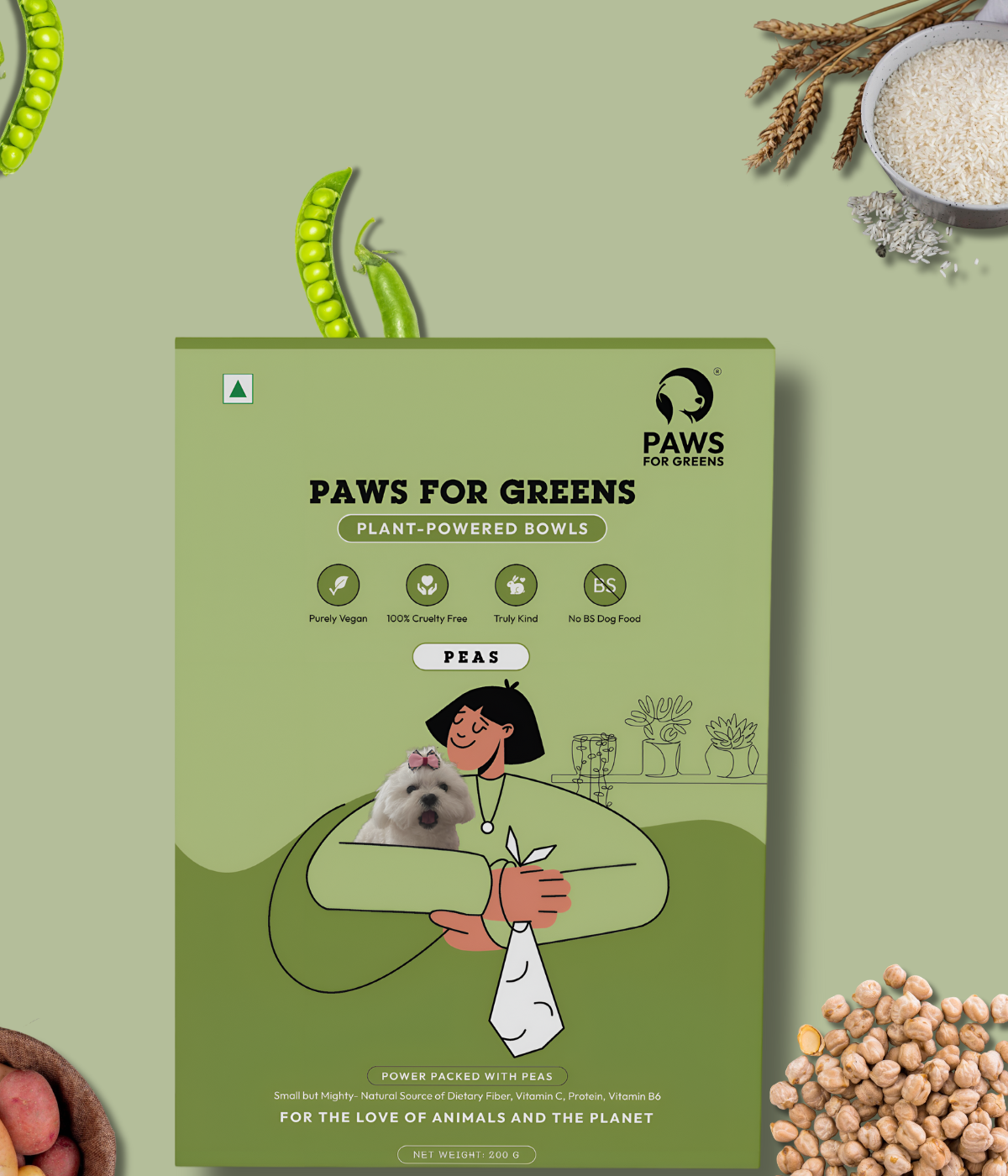 Vegan Ready to Eat Wet Dog Food Plant & Based Veg Pet Food Preservative-Free (Peas 100g+100g Pack)