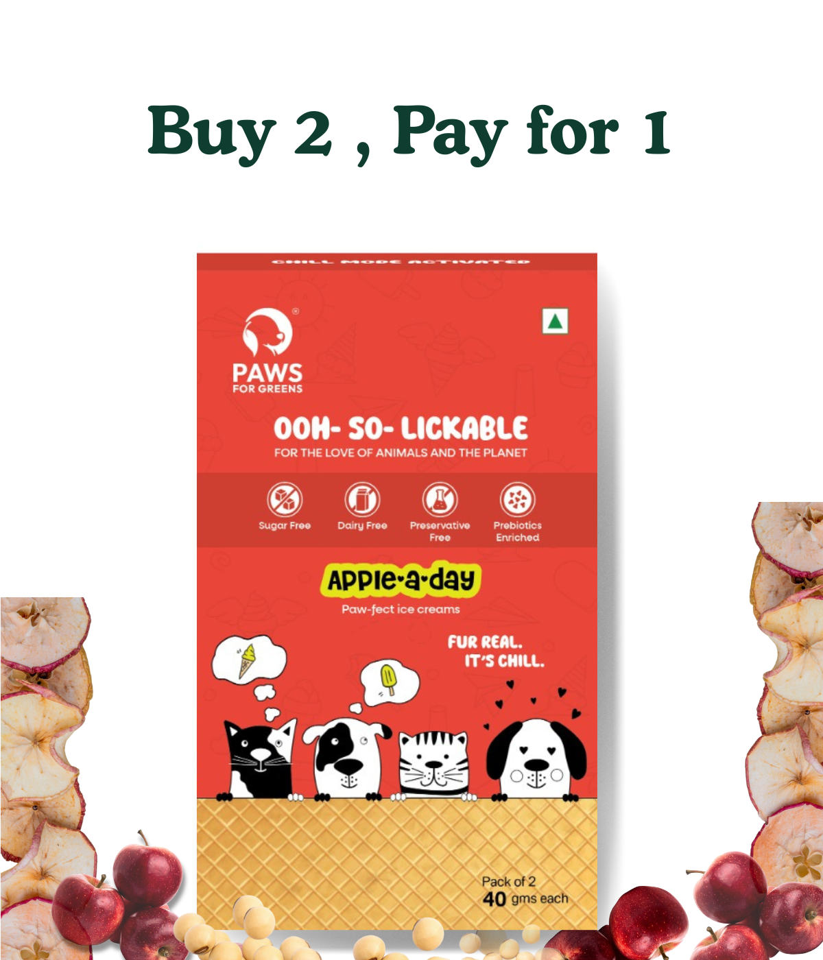 Pet Ice Cream with Prebiotics Sugar free Treat For Dog and cat 40 gm (pack 2 Apple)