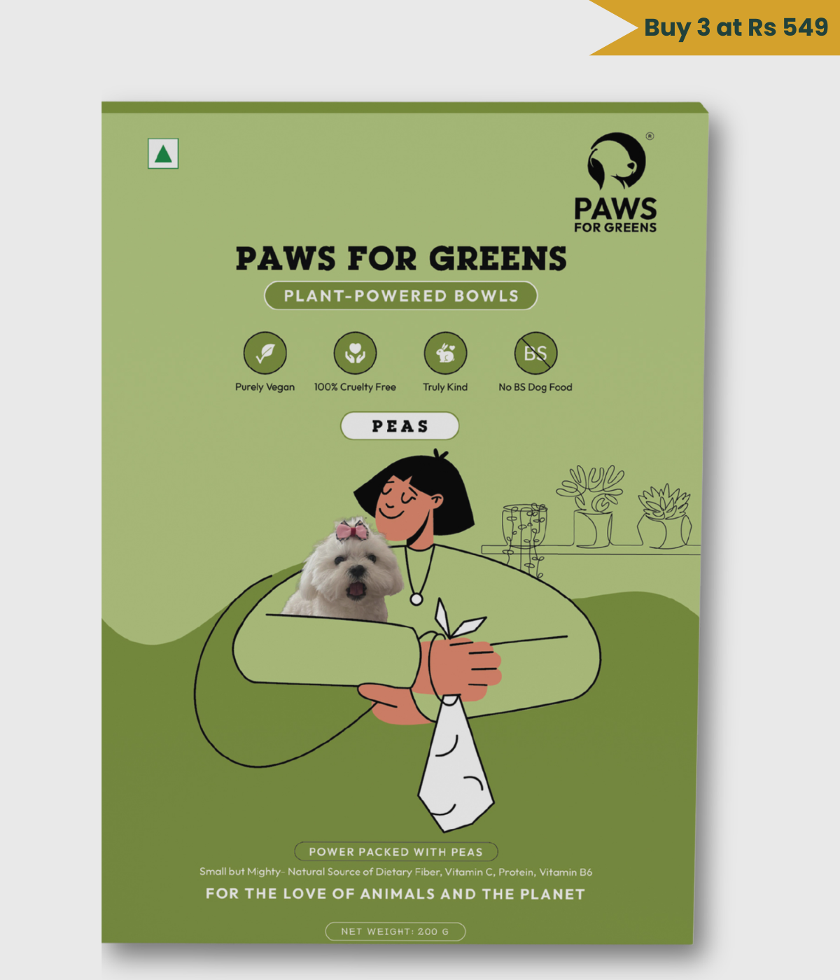 Veg Ready to Eat Wet Dog Food Plant & Based Vegan Pet Food Preservative-Free (Peas 100g+100g Pack)