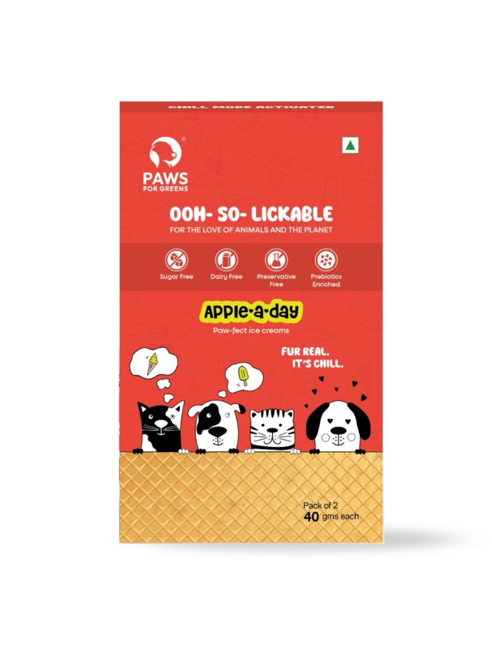 Pet Ice Cream with Prebiotics Sugar free Treat For Dog and cat 40 gm (pack 2 Apple)