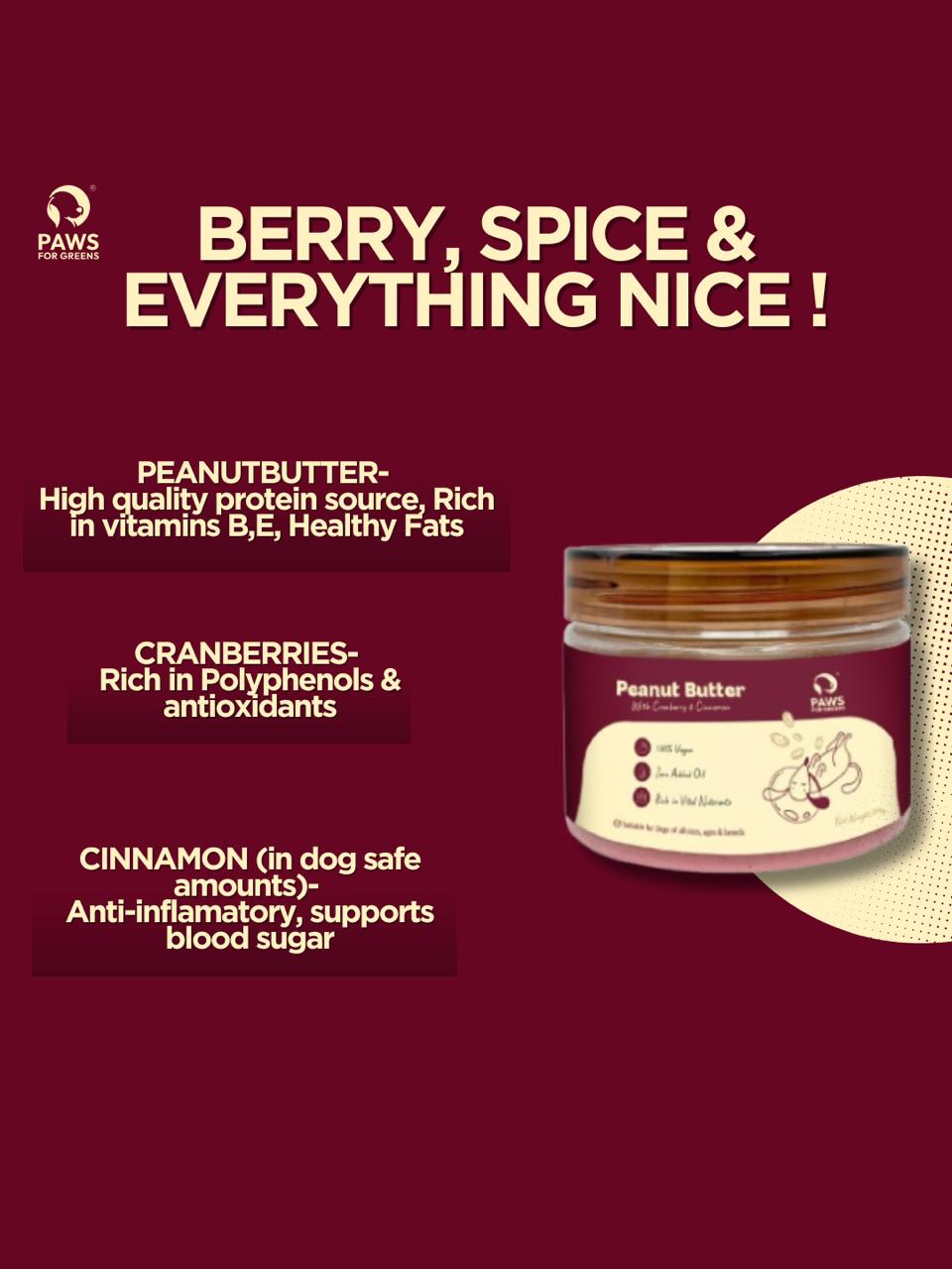 Peanut Butter For Dogs With Cranberries And Cinnamon 100% Natural & Healthy For Pets