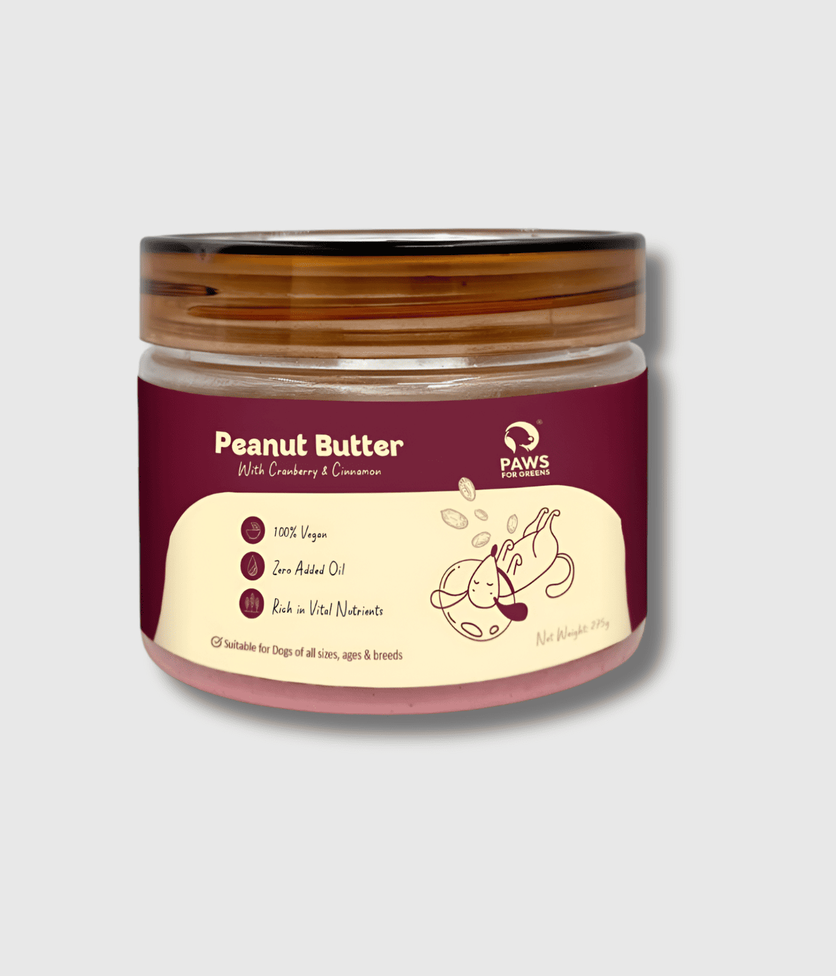 Natural Peanut Butter for Dogs with Cranberries and Hempseeds – 100% Natural, Preservative-Free, Healthy Dog Treat