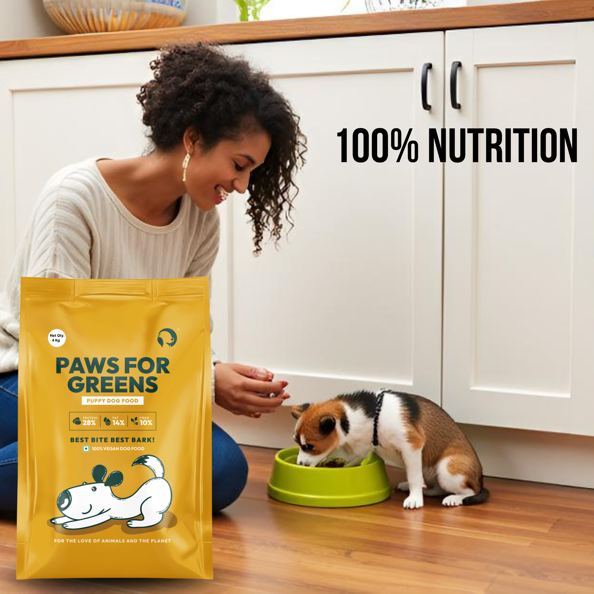 Veg Dog Food Plant-Based Meat-Free for All Breeds Dry Kibble high Protein Complete Nutrition special for puppy 4KG