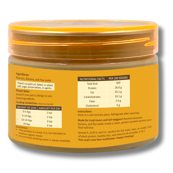Creamy vegan peanut butter with banana, flaxseed rich in fibre and Omega 3; supports digestion, energy, wellness; ideal for enrichment. - alternate view