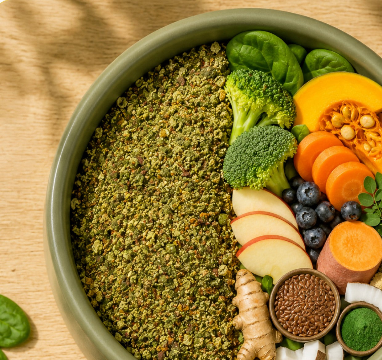 Freeze-dried greens with functional ingredients