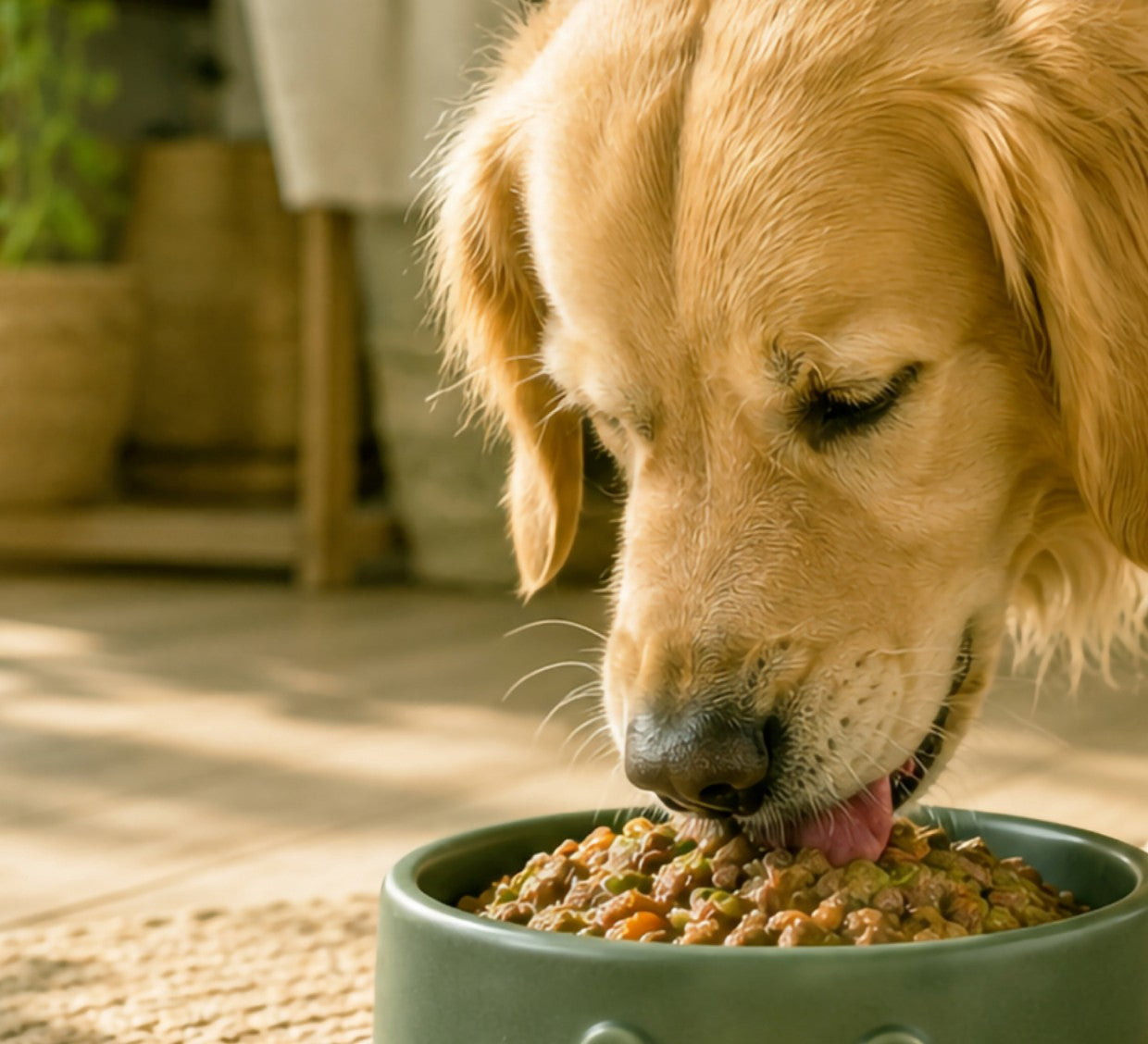Dog eating a freeze-dried meal topper